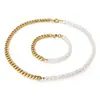 Collar de Cadena de Acero Inoxidable con Empalme de Perlas Transfronterizo Europeo y Americano Oro de 18 Quilates Lujo Accesible Cadena para la Clavícula Joyería Versátil de Gama Alta