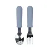 Cuchara Tenedor de Silicona Acero Inoxidable para Bebé Mango Rayado de Silicona Tenedor Cuchara de Acero Inoxidable Tenedor Cuchillo y Tenedor Vajilla de Silicona de Grado Alimenticio