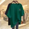 Camiseta de Manga Curta Estilo Novo 2026 para Mulheres, Top de Comprimento Médio, Roupas Femininas Soltas Plus Size, Top de Verão para Cobrir a Barriga de Mães de Meia-Idade