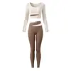 Conjunto de Ropa Deportiva para Mujer de Bloques de Color, Corto, Manga Larga, Cintura Alta, para Yoga y Ejercicio, Ropa de Fitness Elástica