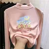 Camada base feminina de fleece com gola alta meia, roupa íntima estilosa para outono e inverno, blusa quente infantil para primavera e outono, camiseta de baixo de outono para meninas pequenas