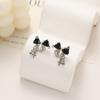 Pendientes de Zirconia con Montura de Estrella y Lazo Diseño Dulce Moda Exquisito Corazón de Zirconia Mismo Estilo que Celebridad de Internet Pendientes de Aguja de Plata para Mujer