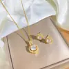 Conjunto de Moda Transfronterizo Incrustado con Circonita Collar y Pendientes Conjunto de Dos Piezas Trébol de Cuatro Hojas Completamente Diamantado Versátil Joyería de Lujo Ligero