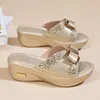 Pantuflas de Verano para Mujer 2024 Nueva Moda Sandalias de Exterior para Mujer Cuña de Suela Gruesa Pantuflas de Lentejuelas con Lazo para Mujer
