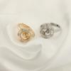 Anillo Hexagonal de Hoja Ondulada con Desplazamiento de Diseño de Oro Real Chapado en Cobre con Soporte Vacío Ajustable DIY Perlas de Medio Orificio
