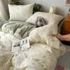Juego de Ropa de Cama de Algodón Lavado de Doble Capa de Gasa de Grado Súper Suave para Dormir Naked de Clase A Juego de Cuatro Piezas Funda de Edredón Sábanas de Cama Juego de Tres de Cuatro Piezas para Dormitorio