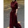 Traje Casual Deportivo a Juego Rojo Ankora de Dos Piezas Otoño e Invierno para Mujer Estilo Deportivo Chaqueta con Cremallera Pantalón Recto para Lucir en la Calle