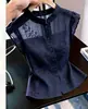 Elegante camisa fina de estilo francés color burdeos con cuello alto y cinturón para mujer, top casual versátil de moda para el trabajo YLD9