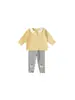 Roupa de Primavera para Bebê Bangxuan Nova Roupa Infantil Gola Boneca Manga Longa Leggings com Borda de Babados Conjunto de Duas Peças para Meninas