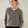Suéter de Cachemira con Capucha, Nuevo Estilo Otoño e Invierno para Mujer, Sudadera de Punto de Cachemira con Media Botonadura, Suéter Básico de Manga Larga para Usar como Prenda Exterior y Capa Interior
