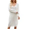 Novo Suéter Longo Solto Cor Pura Outono e Inverno Estilo Preguiçoso Tricotado para Usar por Baixo Pulôver Vestido Suéter