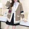 Pré-Venda Outono/Inverno 2026 Estilo Coreano Tamanho Plus Estilo Relaxado Cardigan de Tricô Color Block para Mulheres com Jaqueta Suéter Patchwork