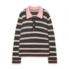 Para Comércio Exterior Transfronteiriço Europeu e Americano Roupas Femininas Aliexpress Mais Vendidas Outono Solto Versátil Gola Patchwork Listrado Tricô Suéter