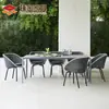 Estilo Nórdico Sofá de Mimbre para Ocio al Aire Libre Balcón Hotel Patio Villa Terraza Exterior Combinación de Mesa y Sillas Muebles de Teca