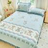 Juego de cama de algodón de clase A de tres piezas, sábana de encaje grueso de algodón simple para las cuatro estaciones, funda de cama de algodón tipo tatami