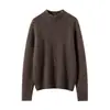 Suéter de tricô simples, novo suéter de cashmere escovado outono e inverno para mulheres, peça de tricô grossa de cor sólida com gola semimalta
