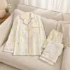 Fábrica al por mayorNube Algodón Degradado Acuarela Mariposa Pijamas para Mujer Ribete Rosa Solapa Ropa de Casa Conjunto de Dos Piezas