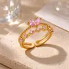 Anillo Abierto Estilo Europeo Abeja Mariposa de Circonita Colorida Chapado en Oro de 18K Ajustable para Mujer Anillo de Piedra de Color