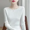 Suéter básico de punto fino de cuello redondo para mujer, de primera línea transfronterizo listo para usar, nuevo modelo 26 otoño/invierno, color liso versátil, capa base de punto ajustada