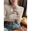 Blusa Base de Lã com Gola Meia-Alta para Mulheres, Novo Estilo Outono/Inverno Malha de Gola Média, Suéter Macio e Fofo