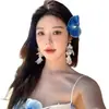Pendientes de Borla de Pétalos Blancos Estéreo de Super Hada para Mujer, Estilo Resort Costero, Pendientes Elegantes de Gama Alta, Pendientes Exagerados