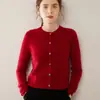 Cardigã de Caxemira com Gola Redonda para Mulheres, Suéter de Tricô Trançado Fino de Cor Sólida com Caimento Solto