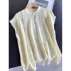 2026 Seda de Morera Estilo Chino Cuello Alto Sin Mangas Camiseta de Seda Verano Top Pequeño Top Corto Plisado Venta al por Mayor H08HT0270