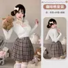 Lencería Sexy Crujiente Nocturna Conjunto Sexy de Dos Piezas Atuendo de Estudiante Uniforme JK Falda Plisada a Cuadros Conjunto Estilo Universitario para Mujeres