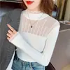 Elegante suéter de punto con cuello semi-alto y encaje empalmado para mujer, nuevo suéter popular otoño/invierno 2026 para usar en capas