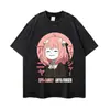Camiseta de estilo anime japonés con estampado desgastado lavado para hombre y mujer, hombros caídos, talla grande, casual de verano, manga corta, corte holgado, talla grande