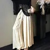 Nova Calça-Saia Wide Leg Gradiente Tinta Chinesa Cintura Alta Fluida Tencel Fenda Franja Comprimento Total Calças Roupas Femininas