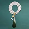 Pulseira de Bodhi de Jade Branco Hainan para Lançamento Alto Pulseira de Bodhi Colar Longo com Borla Anel de Corrida Wen Brinquedo Rosário Antigo de Mão