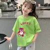 Camiseta de Manga Corta para Niña Algodón Puro Top de Media Manga Estilo Veraniego Elegante Nuevo Estilo Ropa de Verano para Niños de Media Manga Holgada Estampada Estilo Veraniego