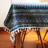 Mantel de lino estampado estilo étnico bohemio transfronterizo, resistente al desgaste, aislante del calor, a prueba de polvo, tela base y tela de cubierta acabadas en fábrica