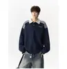 Moletom com Gola Polo Estilo College de Listras Americanas Masculino Marca da Moda Caimento Relaxado Roupa Jovem Versátil Manga Longa Outono