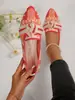 Zapatos Planos Elegantes de Punta Fina Talla Grande para Mujer 2025 Moda Tejido Fly-Knit Slip-On Lazo Casual Transpirables Zapatos con Combinación de Colores