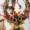 Corona Pequeña de Navidad Anillo Pequeño de Ratán Decoración de Frutas Rojas Corona de Paja Colgante Decoración para Árbol de Navidad