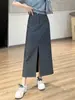 A primavera nunca é tarde demais! Vestido terno estiloso! Saia midi de lã Tencel com fenda frontal, elegante e modeladora, silhueta em H