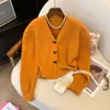 Cardigan Tejido Retro Coreano de Primavera y Otoño con Botones y Lazo Dulce Abrigo Superior Elegante Elegante Suéter para Mujer