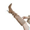 Botas de Camurça Cáqui Bico Fino Salto Agulha para Mulheres, Botas Arrumadas estilo Slouch, Botas Melard Soltas de Cano Alto, Botas Longas de Salto Alto