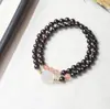 Pulsera Doble Círculo de Palisandro Indio de Hoja Pequeña Combinada con Ágata Roja del Sur y Ágata Blanca con Patrones Florales, Estilo Flor de Durazno Fengjiu, Pulsera de Nuevo Estilo Chino