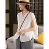Top Colete Feminino Sem Manga de Algodão e Linho Estilo Retro Literário Fresco e Solto Gola de Renda Cardigã com Botão Moda