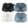 Shorts de Cintura Baja Ajustados Estilo Americano Picante Sexy con Cinturón Levanta Glúteos Dulces y Picantes Celebridad de Internet Casual de Mezclilla Anti-Exposición Hot Pants