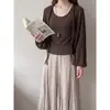 [Geming] Conjunto de Chaleco de Cuello Redondo Estilo Coreano + Cárdigan Trenzado para Mujer Otoño Casual Conjunto de Dos Piezas Bn588