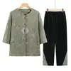 Conjunto de Camisa Estampada y Pantalones Finos de Verano para Mujeres de Mediana Edad y Mayores, Atuendo de Mamá, Nuevo Estilo 2026, Atuendo Holgado para Abuela