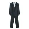 Terno masculino preto de alta qualidade com ombreiras, terno elegante e bonito para primavera e outono para homens, conjunto versão coreana