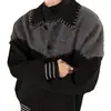 Chaqueta de punto de moda con costuras nuevas para invierno 2024, para hombre, gris de alta calidad, diseño suelto con sentido, suéter cárdigan de contraste