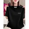 Novedades~2026 Lujo Gama Alta Moda Camiseta de Manga Corta Estampada Cuello Redondo para Mujer, Corte Holgado, Tallas Grandes, Top Sencillo, Negro