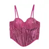 Ropa Sexy de Mujer con Lentejuelas, Camisola Ajustada de Puro Deseo, Corsé Tubo de Espalda Descubierta con Cordones Corto