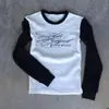 Moda Transfronteriza Europea y Americana Blanca Versátil Diseño Clásico Estampada Y2K Arte Callejero Holgada Camiseta de Manga Larga
